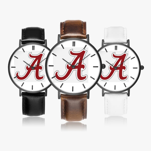 BigA Outline Leather Strap Quartz Watch (Black With Indicators)