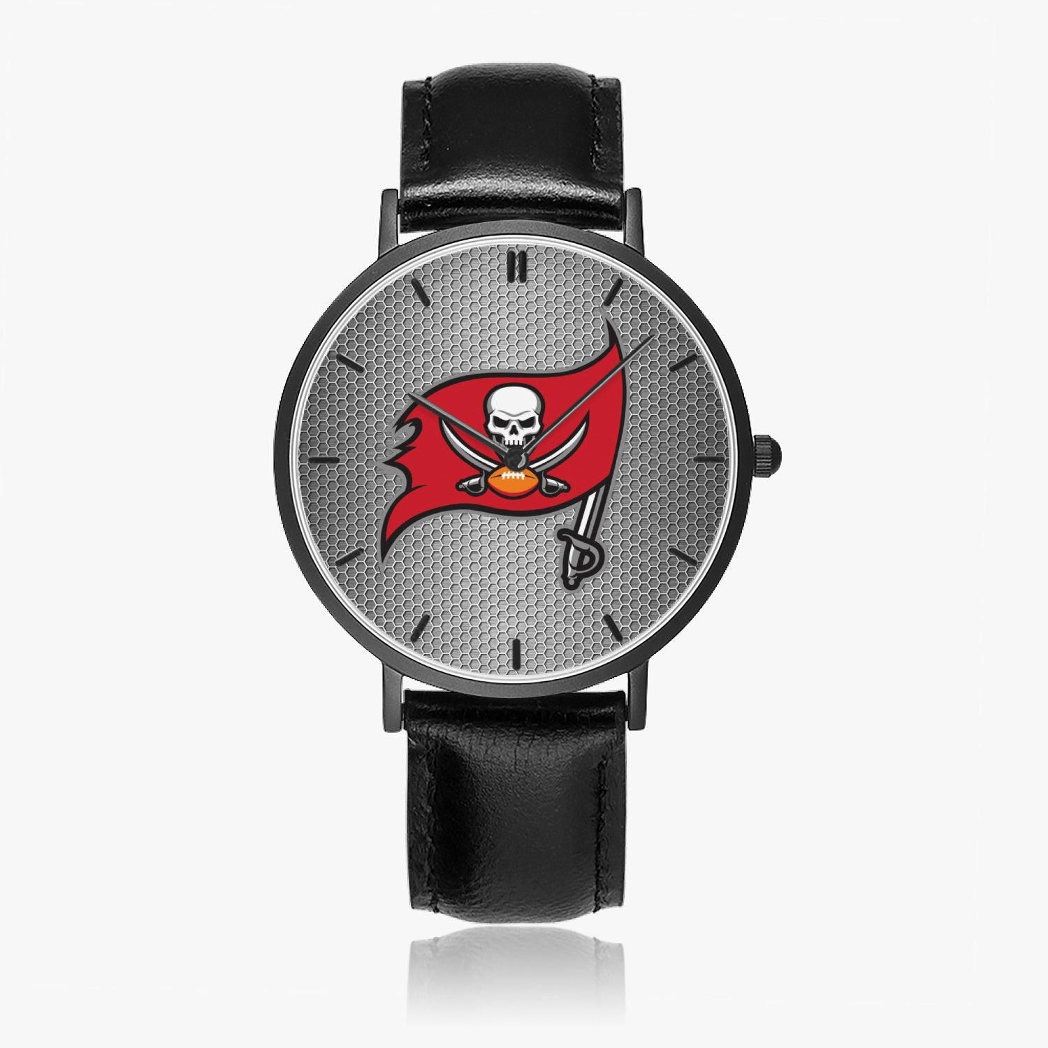 Skull Flag Hexomesh Leather Strap Quartz Watch (Black With Indicators)
