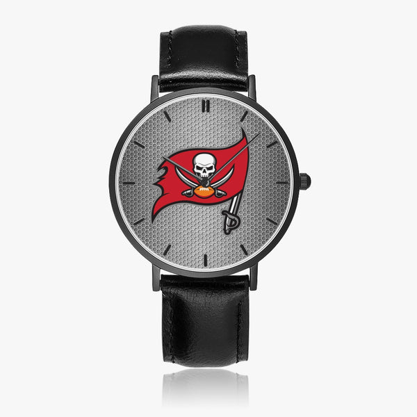 Skull Flag Hexomesh Leather Strap Quartz Watch (Black With Indicators)