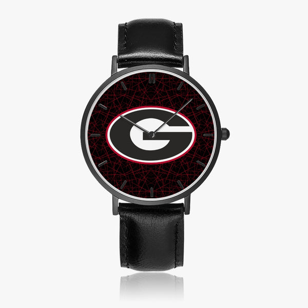 BigG Black with Red Lines Leather Strap Quartz Watch (Black With Indicators)