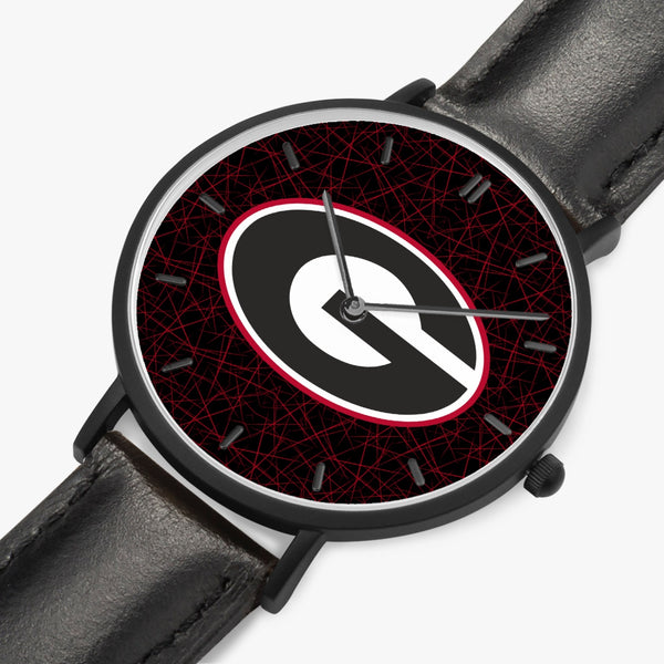 BigG Black with Red Lines Leather Strap Quartz Watch (Black With Indicators)