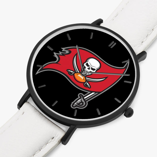 Bucs Skull Flag Leather Strap Quartz Watch