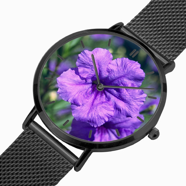 Purple Flower Stainless Steel Quartz Watch (With Indicators)