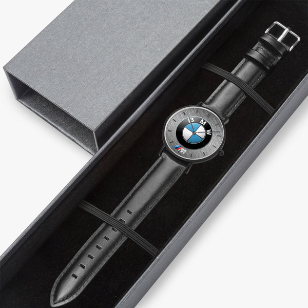 BMW Badge Hexomesh M Leather Strap Quartz Watch (Black With Indicators)