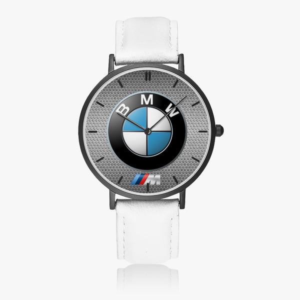 BMW Badge Hexomesh M Leather Strap Quartz Watch (Black With Indicators)