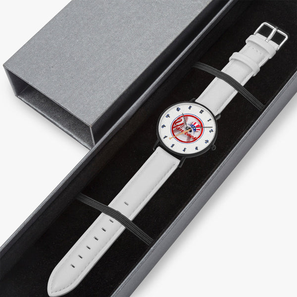 YCoin Blue Numbers Ultra-Thin Leather Strap Quartz Watch (Black With Indicators)