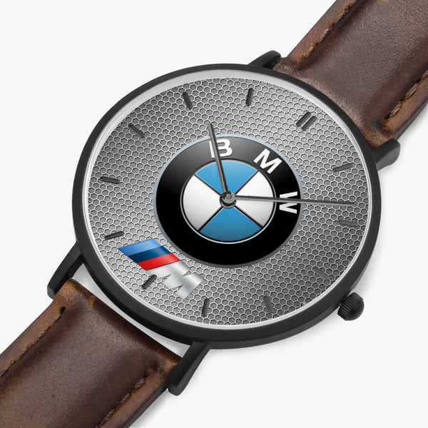 BMW Hexomesh M Leather Strap Quartz Watch (Black With Indicators)