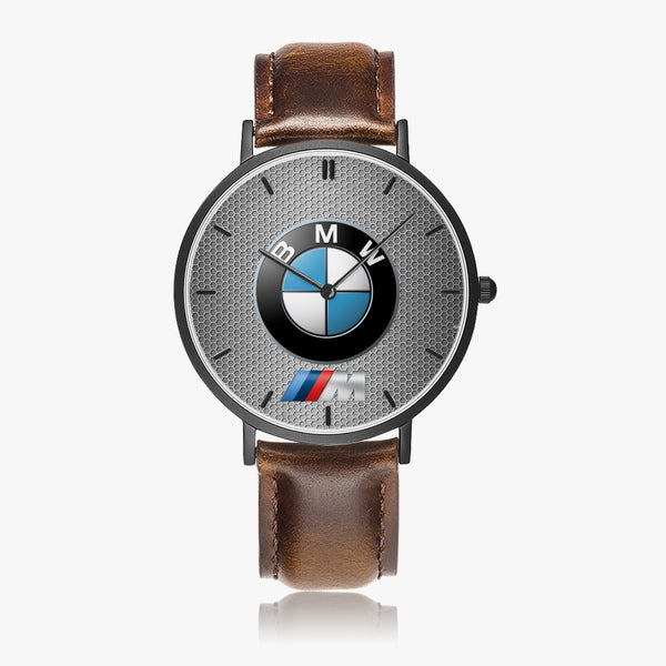 BMW Hexomesh M Leather Strap Quartz Watch (Black With Indicators)