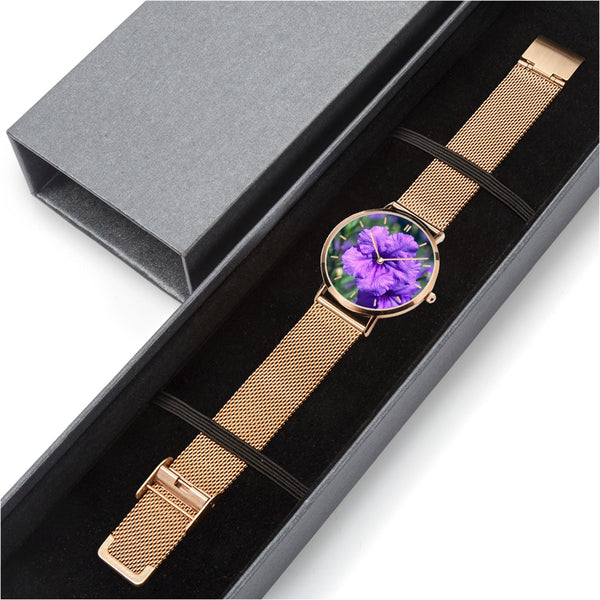 Purple Flower Stainless Steel Quartz Watch (With Indicators)