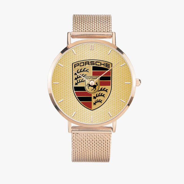 Shield Yellow Hexomesh Stainless Steel Quartz Watch (With Indicators)