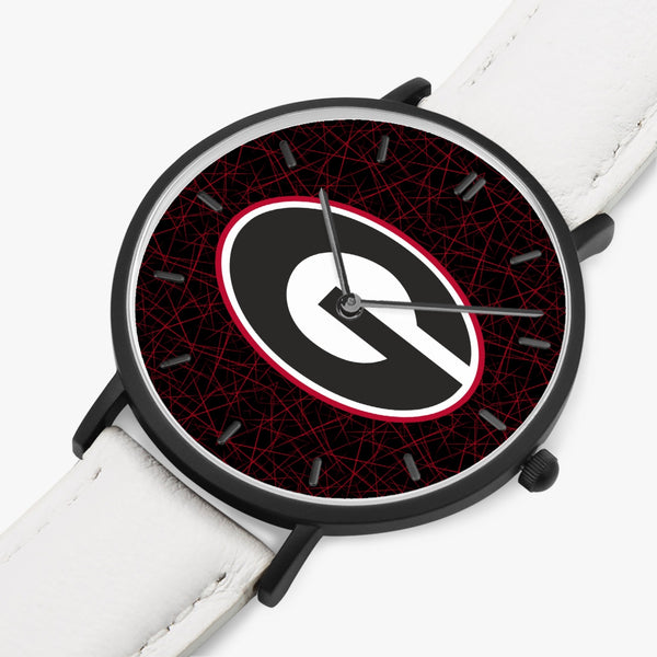 BigG Black with Red Lines Leather Strap Quartz Watch (Black With Indicators)