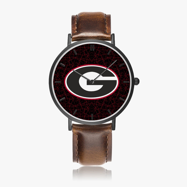 BigG Black with Red Lines Leather Strap Quartz Watch (Black With Indicators)