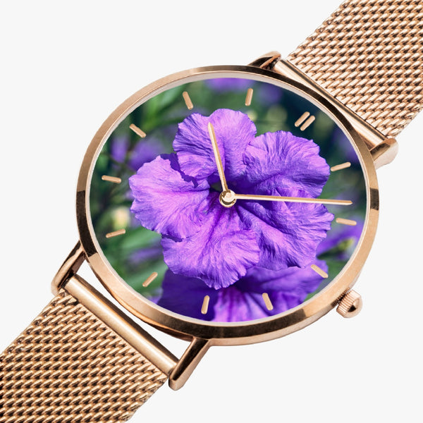 Purple Flower Stainless Steel Quartz Watch (With Indicators)