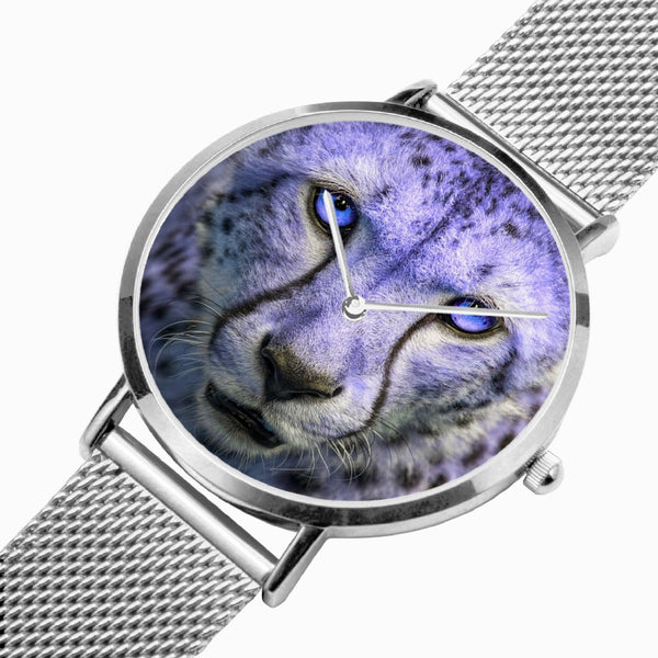 Blue Cheetah Face Stainless Steel Quartz Watch