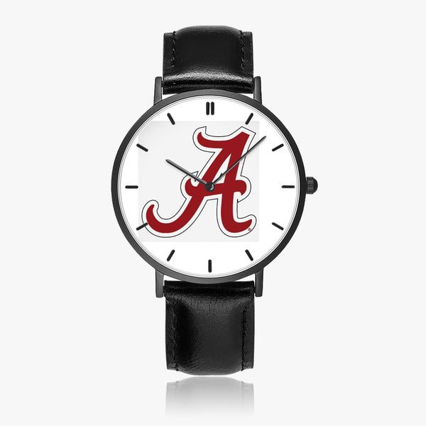 BigA Outline Leather Strap Quartz Watch (Black With Indicators)
