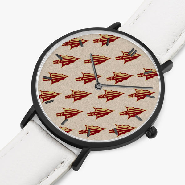 Arrowhead Print Ultra-Thin Leather Strap Quartz Watch (Black With Indicators)