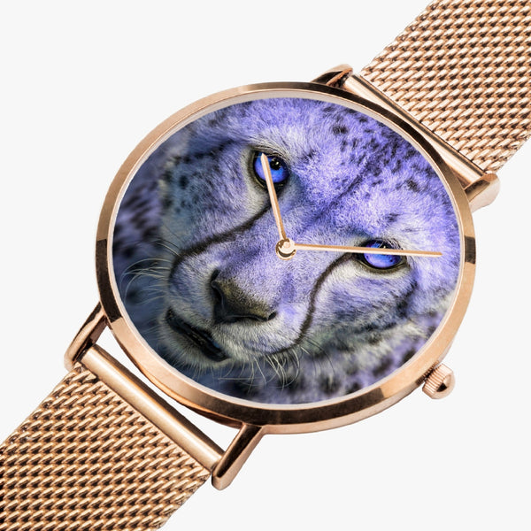 Blue Cheetah Face Stainless Steel Quartz Watch