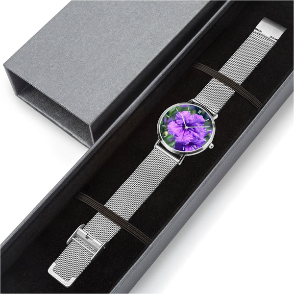 Purple Flower Stainless Steel Quartz Watch (With Indicators)