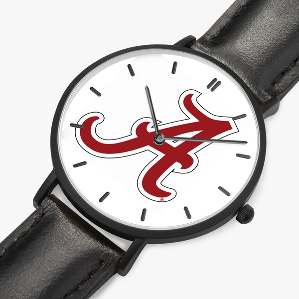 BigA Outline Leather Strap Quartz Watch (Black With Indicators)