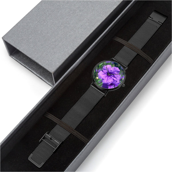 Purple Flower Stainless Steel Quartz Watch (With Indicators)