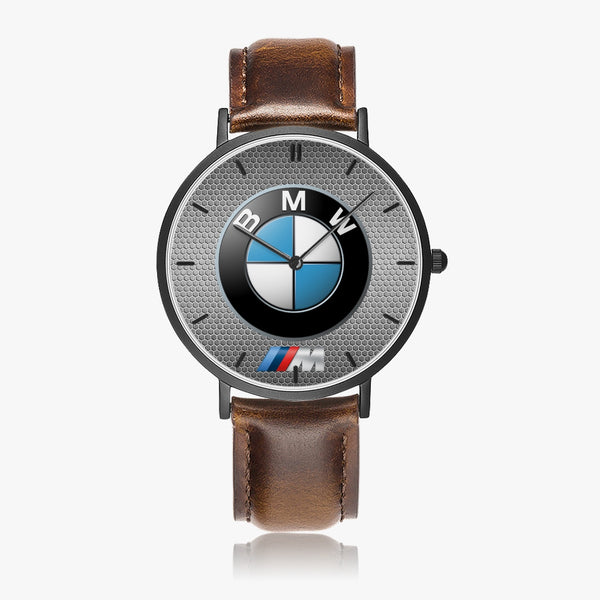 163. Hot Selling Ultra-Thin Leather Strap Quartz Watch (Black With Indicators)