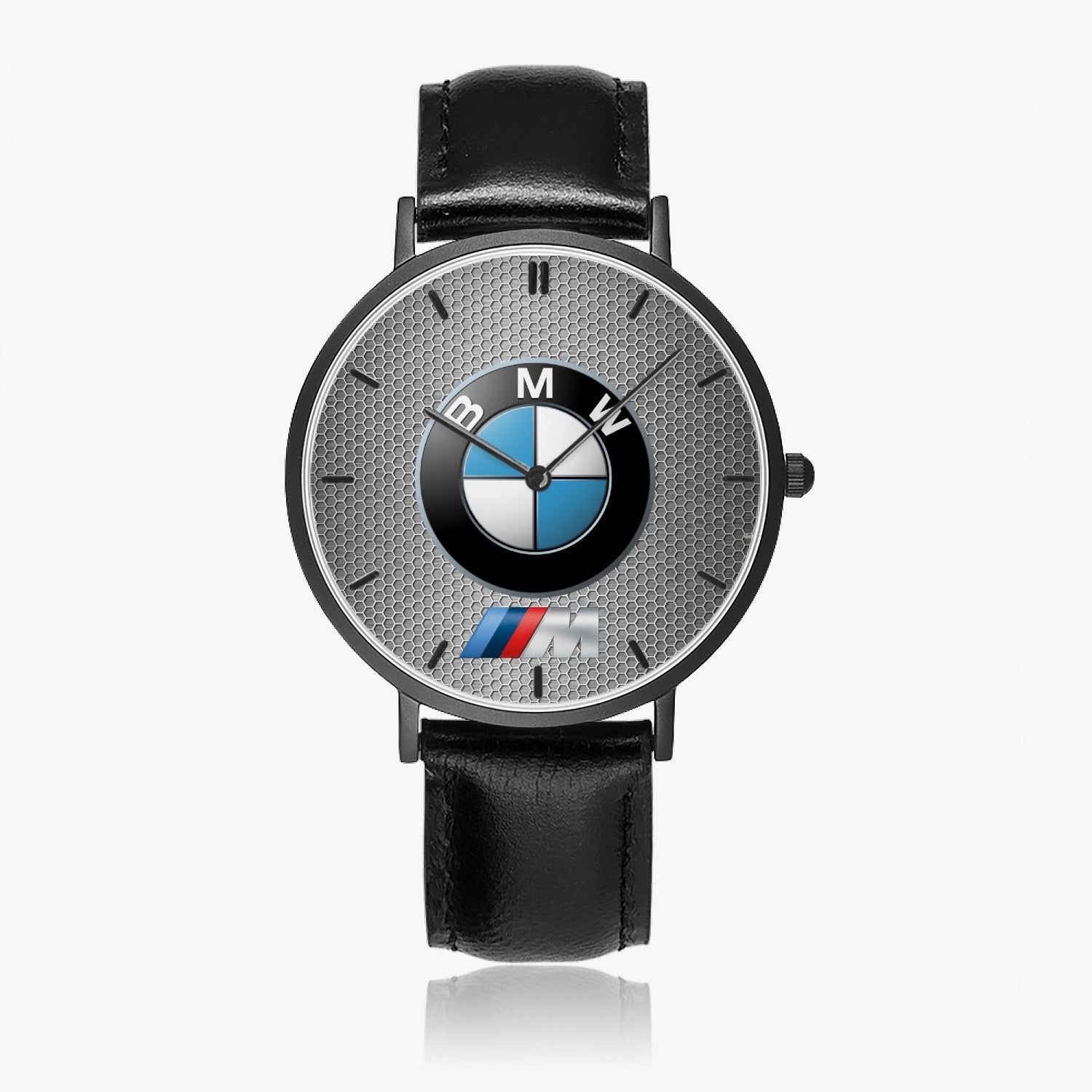 BMW Hexomesh M Leather Strap Quartz Watch (Black With Indicators)