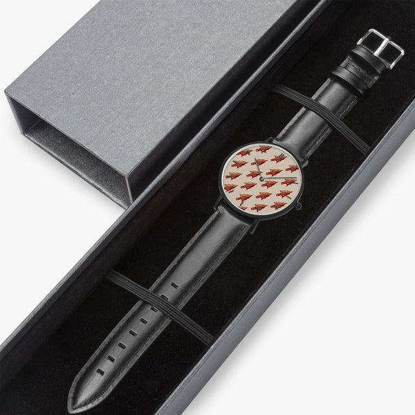 Arrowhead Print Ultra-Thin Leather Strap Quartz Watch (Black With Indicators)