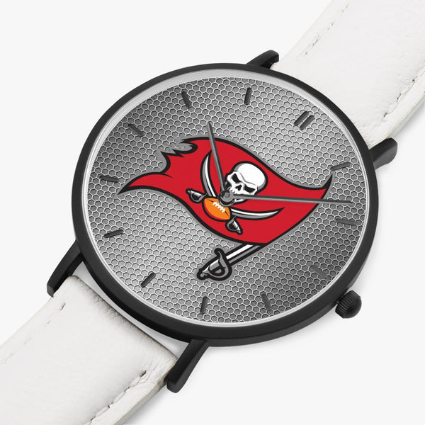 Skull Flag Hexomesh Leather Strap Quartz Watch (Black With Indicators)