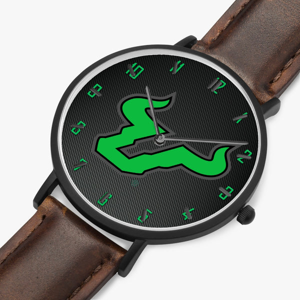 163. Hot Selling Ultra-Thin Leather Strap Quartz Watch (Black With Indicators)