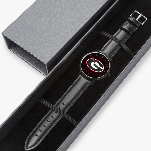 BigG Black with Red Lines Leather Strap Quartz Watch (Black With Indicators)