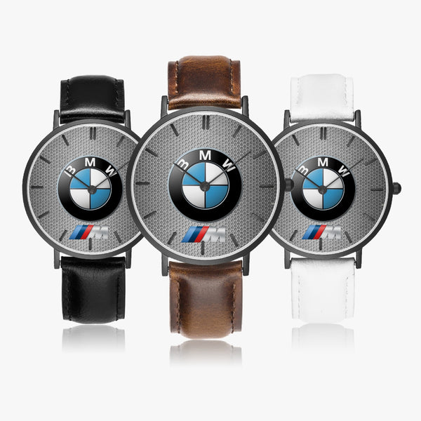 BMW Hexomesh M Leather Strap Quartz Watch (Black With Indicators)