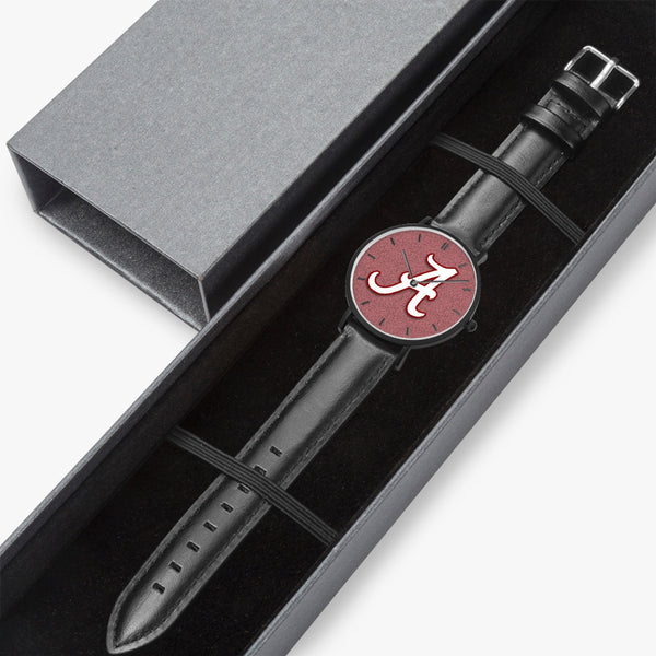 BigA White Redstone Leather Strap Quartz Watch (Black With Indicators)
