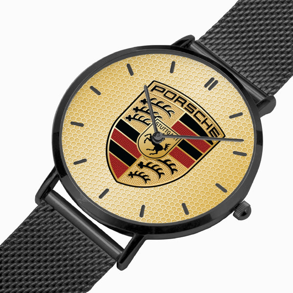 Shield Yellow Hexomesh Stainless Steel Quartz Watch (With Indicators)