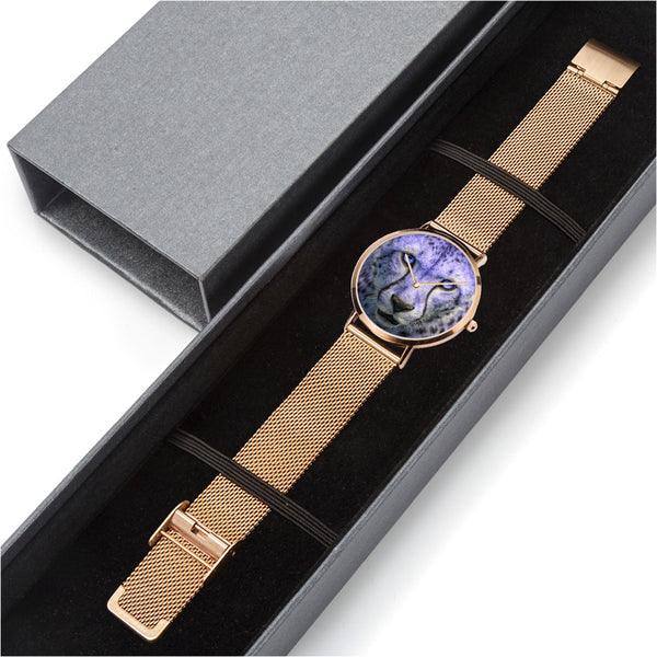 Blue Cheetah Face Stainless Steel Quartz Watch